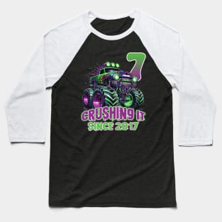 Monster Truck Birthday Tee 7th Birthday Boy Gift Awesome Since 2017 Tee Custom Monster Truck Tee Baseball T-Shirt